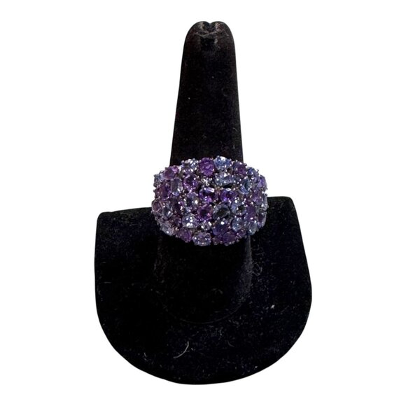 UTC New Amethyst & Tanzanite Statement Sterling Silver Cluster Ring Size 9 Blue - Picture 1 of 12
